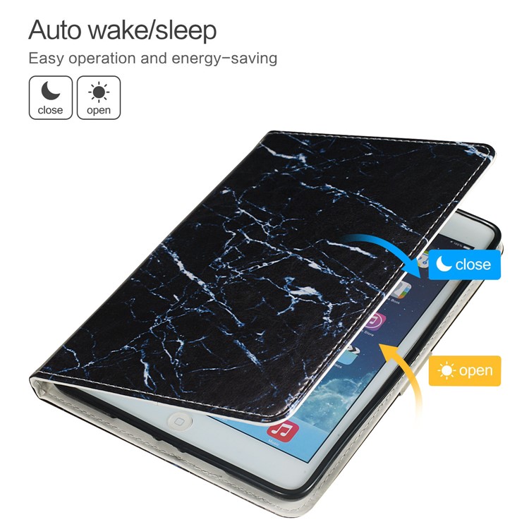 Marble Pattern Printing Wallet Leather Stand Case for iPad 2/3/4 -Black Marble-5