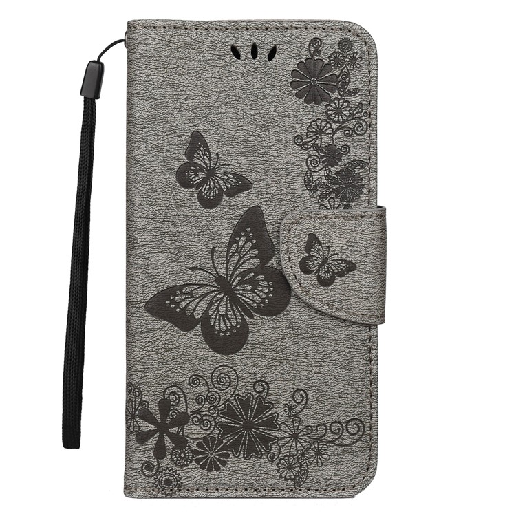 Imprint Butterfly Flower Leather Wallet Case for iPhone (2019) 6.5-inch - Grey-2