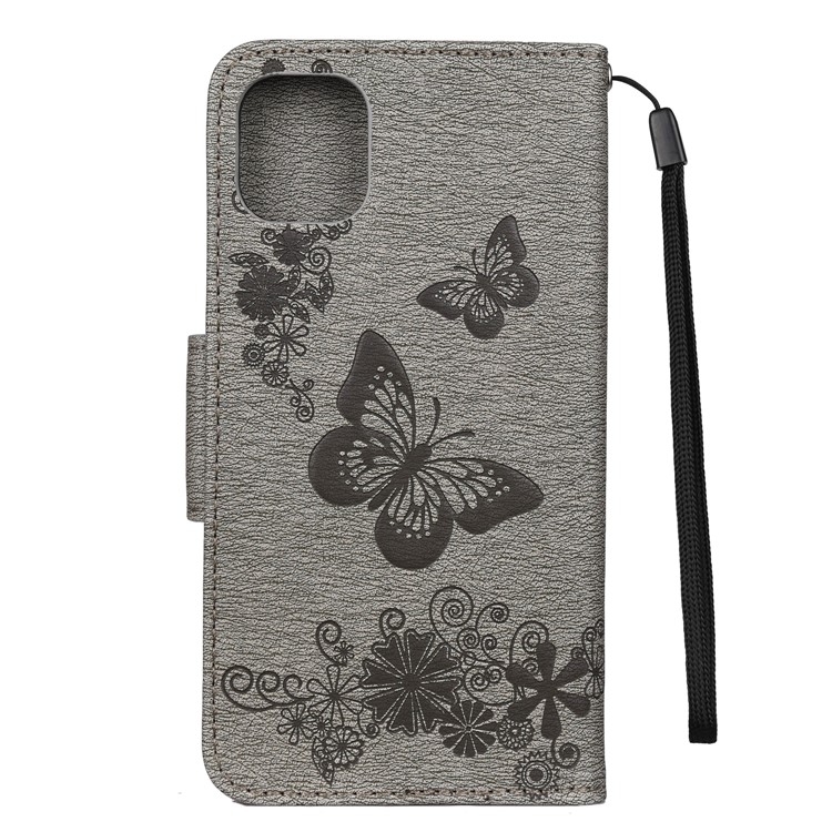 Imprint Butterfly Flower Leather Wallet Case for iPhone (2019) 6.5-inch - Grey-3