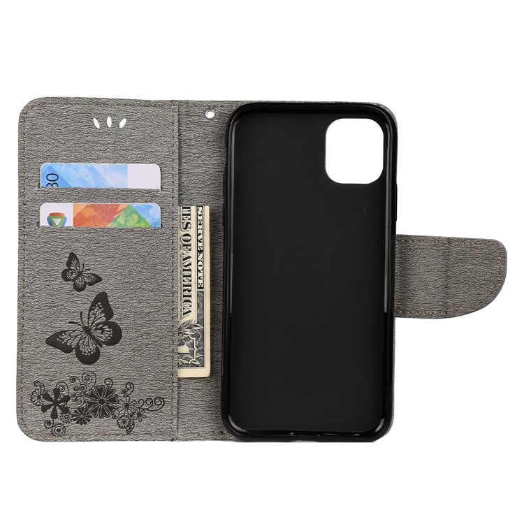 Imprint Butterfly Flower Leather Wallet Case for iPhone (2019) 6.5-inch - Grey-4