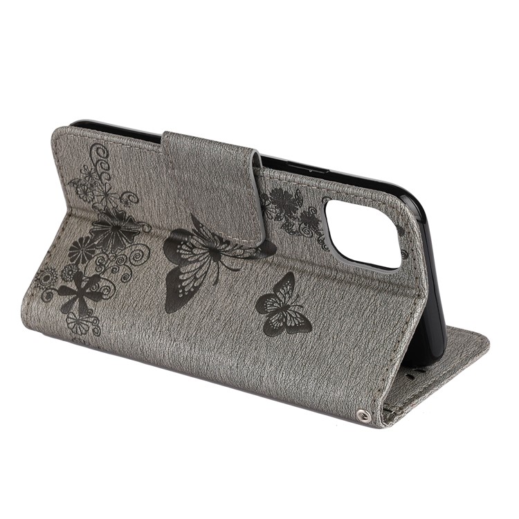 Imprint Butterfly Flower Leather Wallet Case for iPhone (2019) 5.8-inch - Grey-6