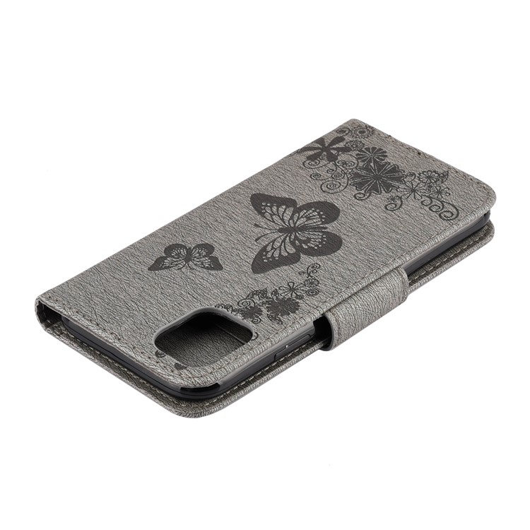 Imprint Butterfly Flower Leather Wallet Case for iPhone (2019) 5.8-inch - Grey-7