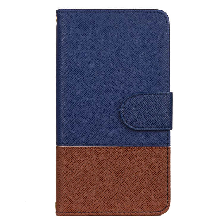 Color-block Cross Texture PU Leather Wallet Stand Casing for iPhone (2019) 6.1-inch - Dark Blue-2