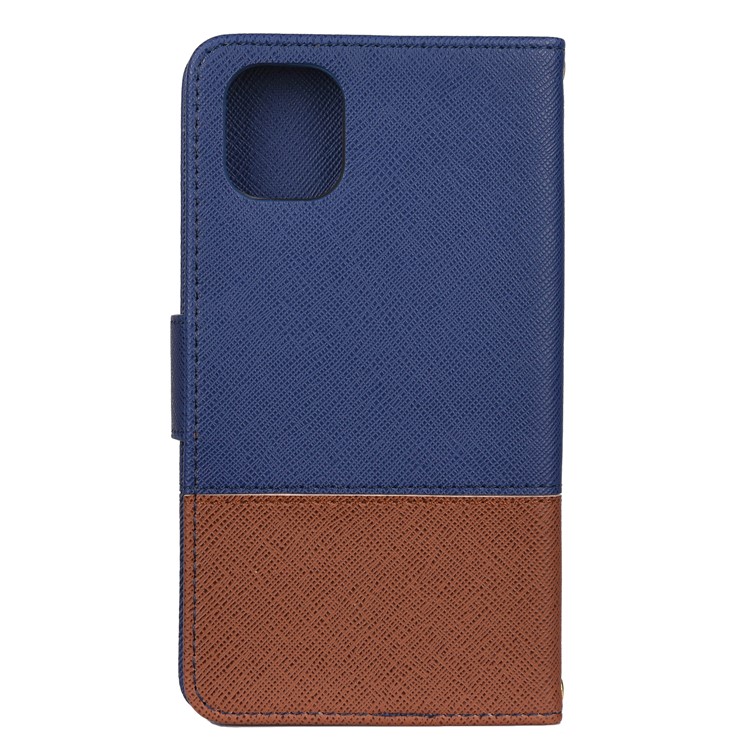 Color-block Cross Texture PU Leather Wallet Stand Casing for iPhone (2019) 6.1-inch - Dark Blue-3