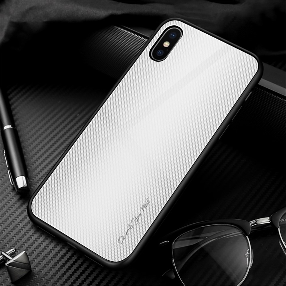 Texture Gradient Tempered Glass Back + Soft TPU Edge Phone Casing for iPhone XS/X 5.8 inch - Light Grey/White
