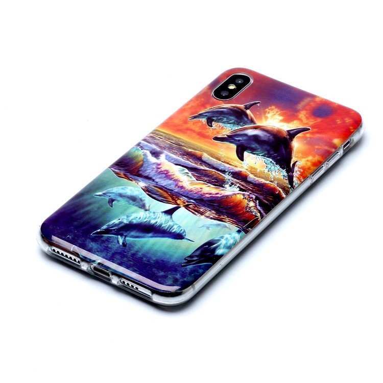 Pattern Printing IMD TPU Shell Case for iPhone XS/X 5.8-inch - Dolphin-3