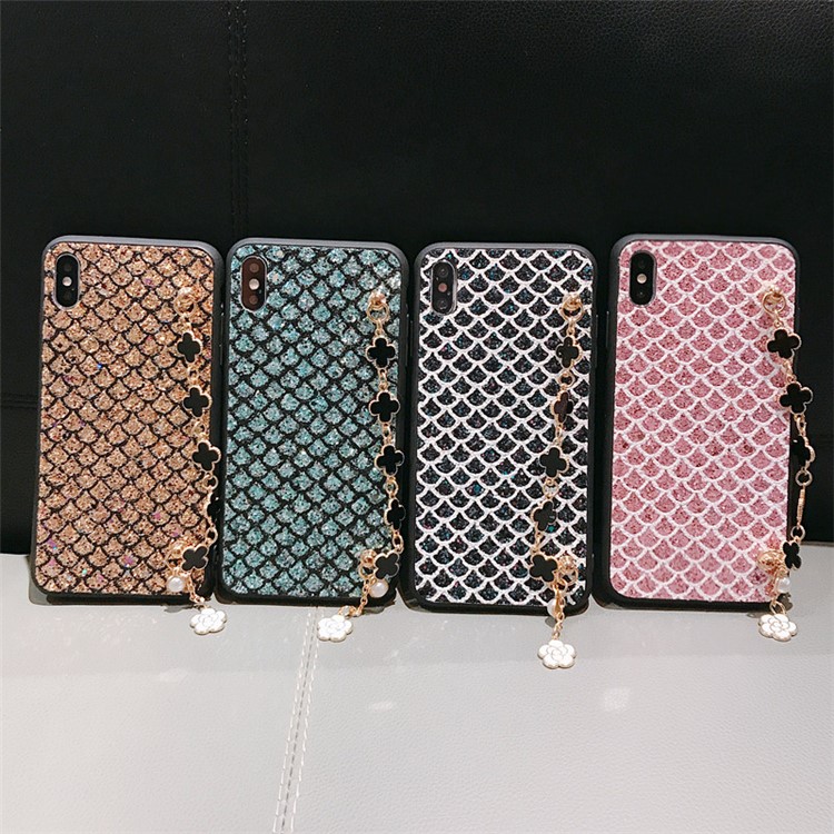 Bling Sequin PU Leather + Plastic + TPU Hybrid Phone Case with Metal Shoulder Strap for iPhone XS Max 6.5 inch - Black-3