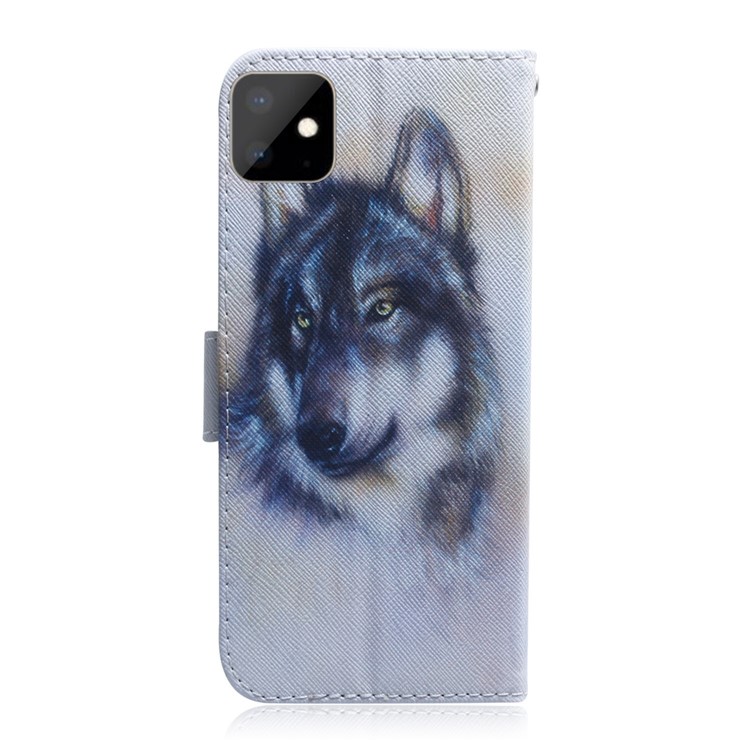 Pattern Printing Leather Wallet Case for iPhone (2019) 6.1-inch - Black and White Wolf-3