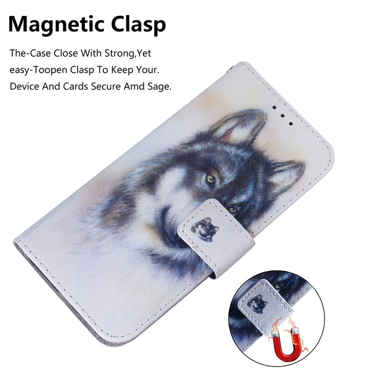 Pattern Printing Leather Wallet Case for iPhone (2019) 6.1-inch - Black and White Wolf-4