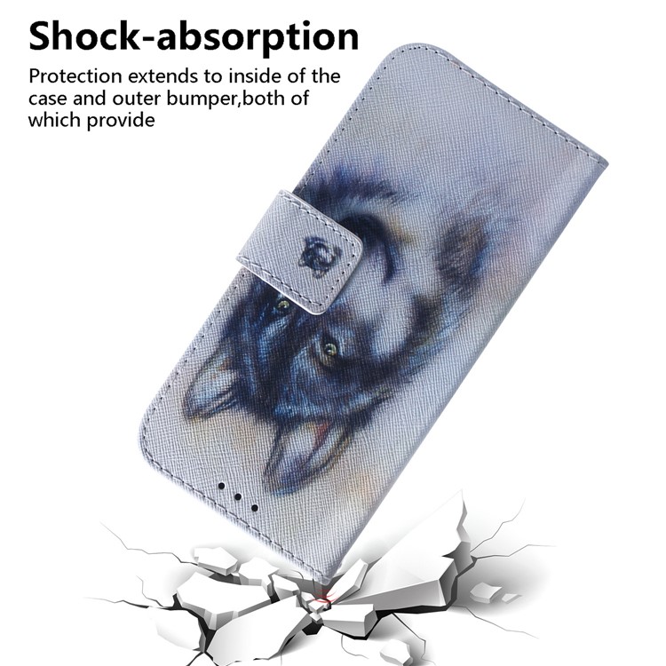 Pattern Printing Leather Wallet Case for iPhone (2019) 6.1-inch - Black and White Wolf-5