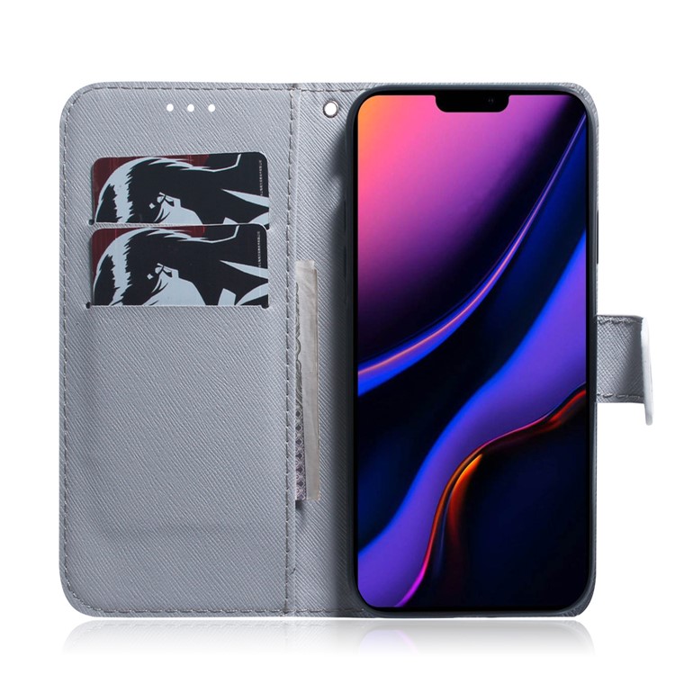 Pattern Printing Leather Wallet Case for iPhone (2019) 6.1-inch - Black and White Wolf-8