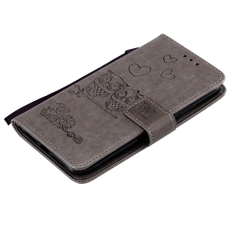 Imprint Owls Pattern Wallet Stand Flip Leather Phone Case for iPhone (2019) 6.1-inch - Grey-5