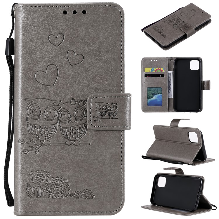 Imprint Owls Pattern Wallet Stand Flip Leather Protective Shell for iPhone (2019) 5.8-inch - Light Brown-1