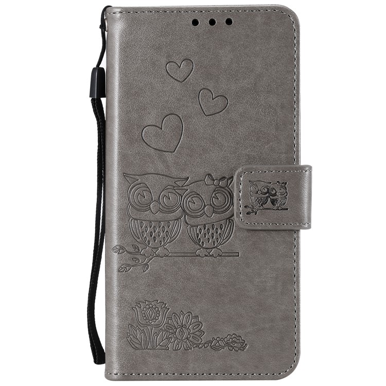 Imprint Owls Pattern Wallet Stand Flip Leather Protective Shell for iPhone (2019) 5.8-inch - Light Brown-2