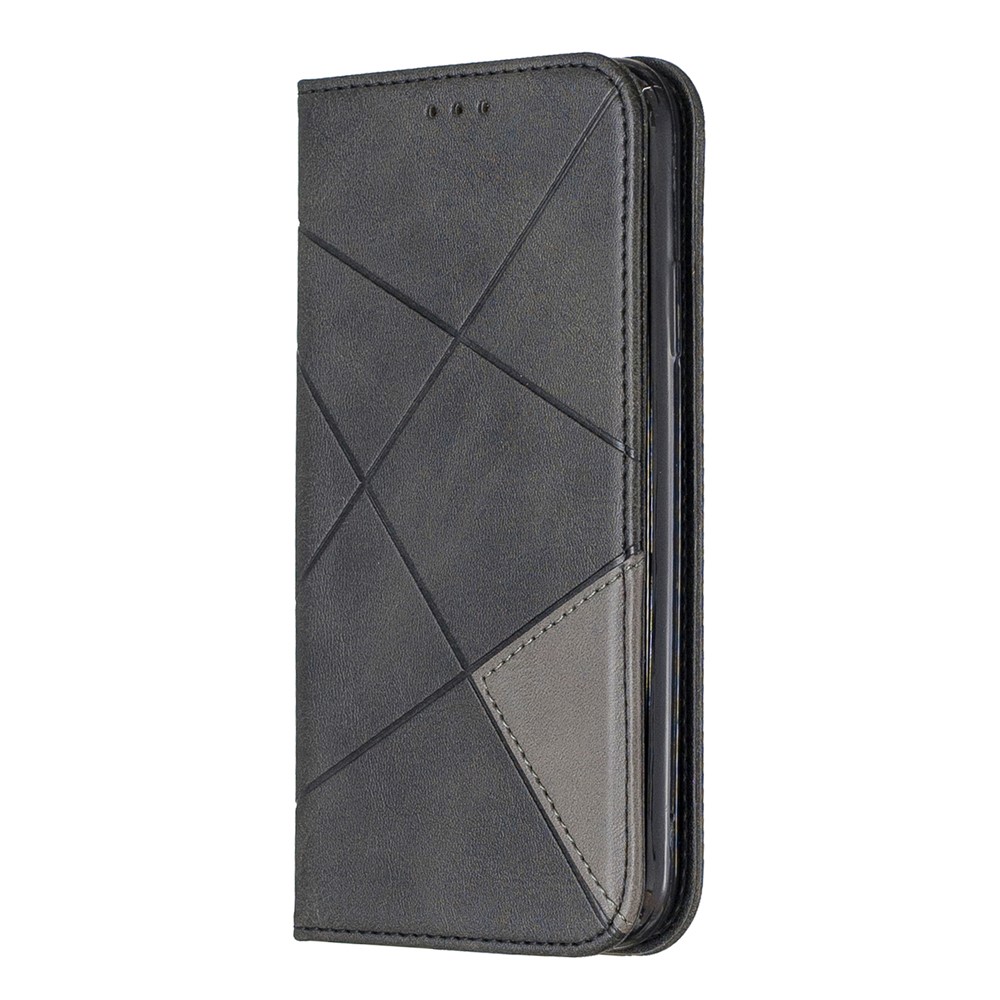 Funda Protectora De Cuero Con Diseño Geométrico Para Teléfono Con Ranuras Para Tarjetas Para IPhone (2019) 6.1 Pulgadas - Negro-2