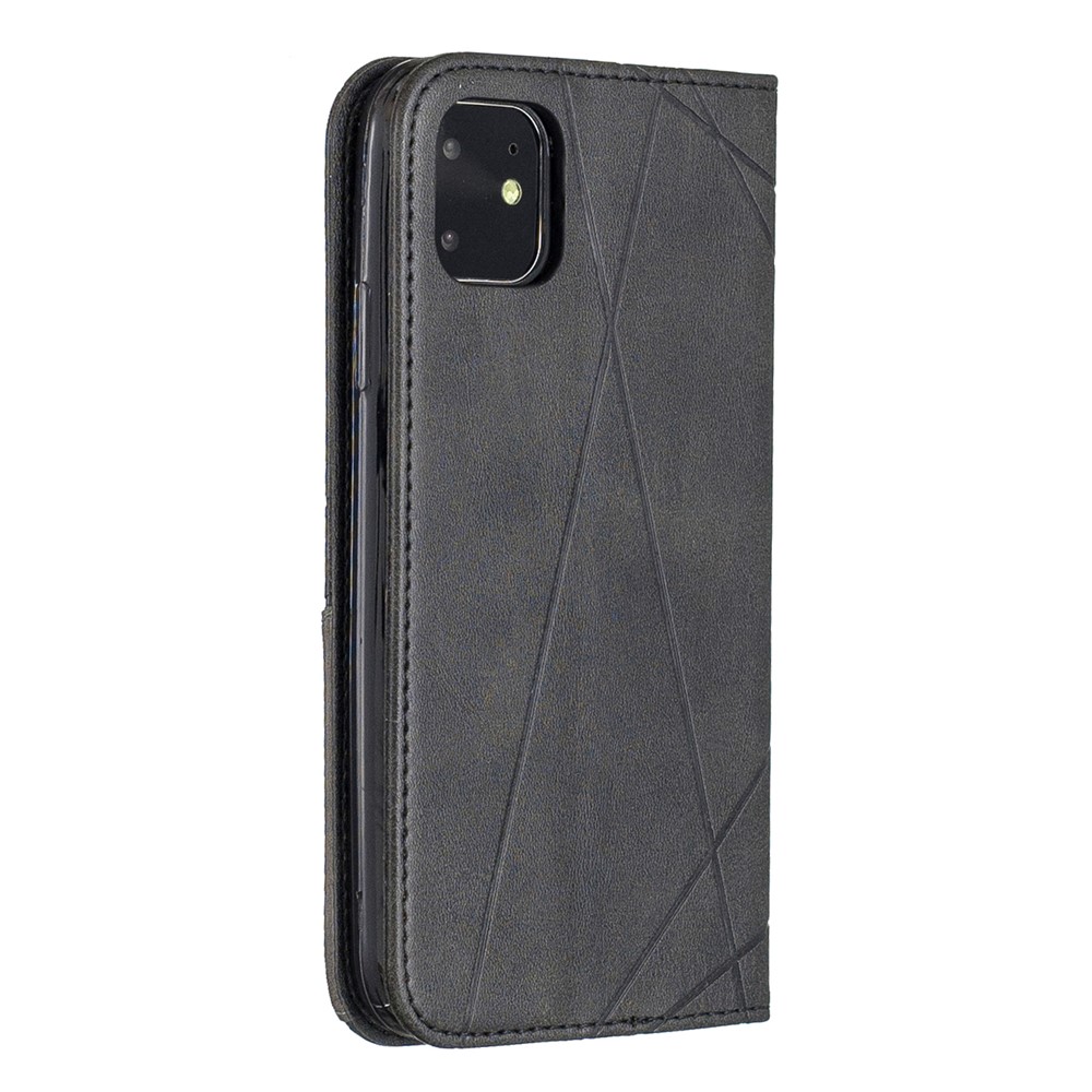 Funda Protectora De Cuero Con Diseño Geométrico Para Teléfono Con Ranuras Para Tarjetas Para IPhone (2019) 6.1 Pulgadas - Negro-3