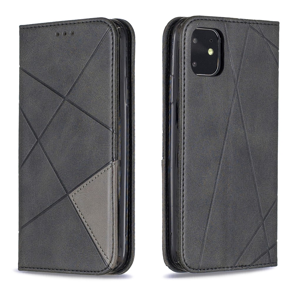 Funda Protectora De Cuero Con Diseño Geométrico Para Teléfono Con Ranuras Para Tarjetas Para IPhone (2019) 6.1 Pulgadas - Negro-4