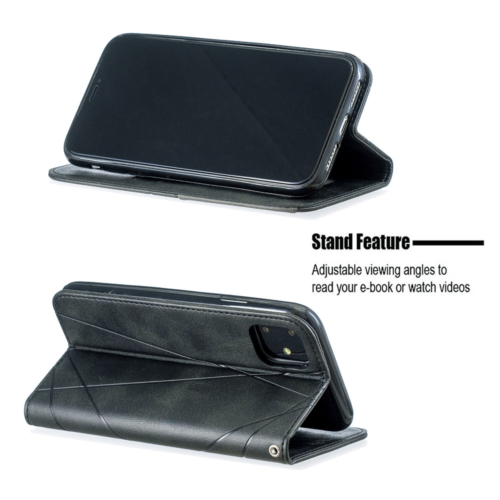 Funda Protectora De Cuero Con Diseño Geométrico Para Teléfono Con Ranuras Para Tarjetas Para IPhone (2019) 6.1 Pulgadas - Negro-5