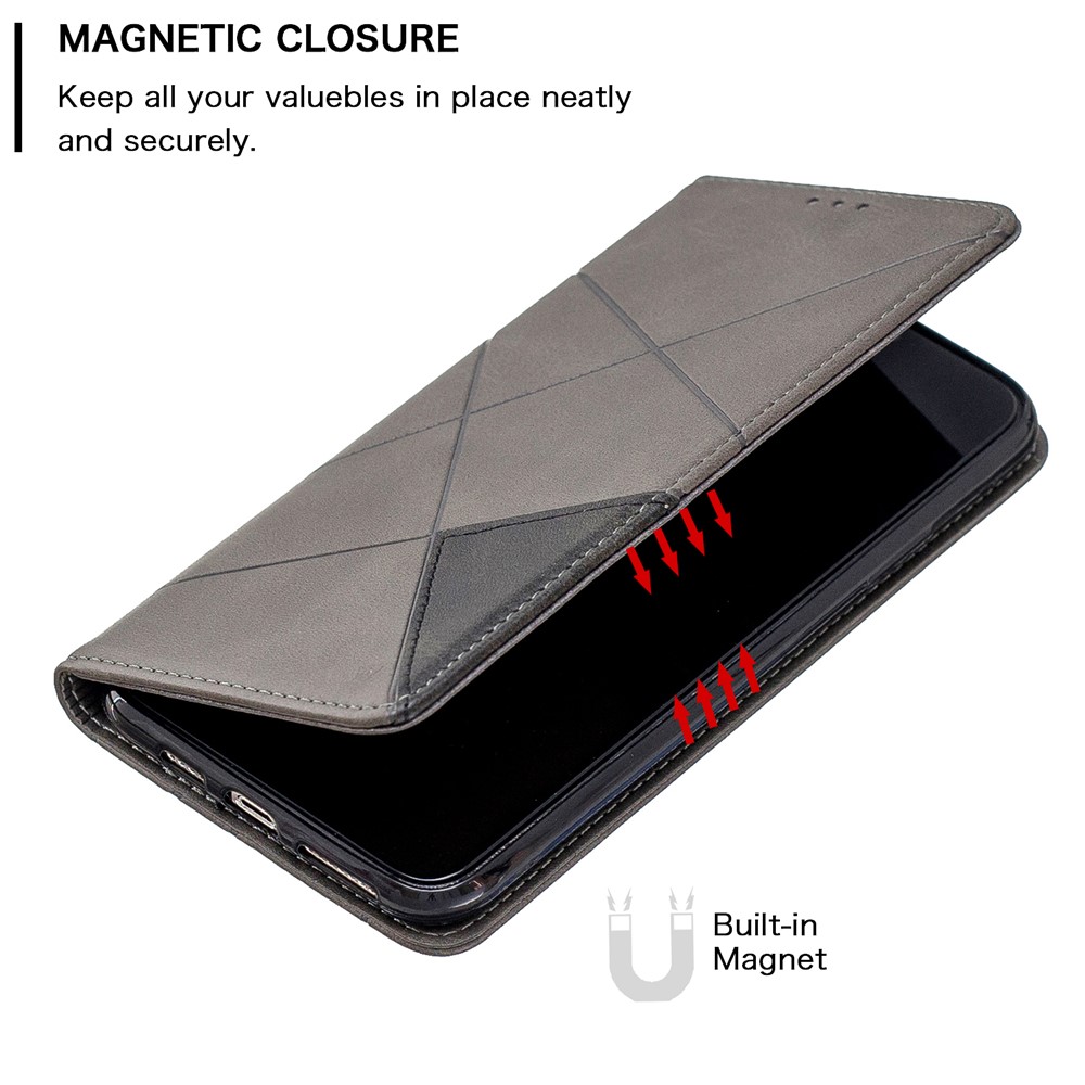 Funda Protectora De Cuero Con Diseño Geométrico Para Teléfono Con Ranuras Para Tarjetas Para IPhone (2019) 6.1 Pulgadas - Negro-6