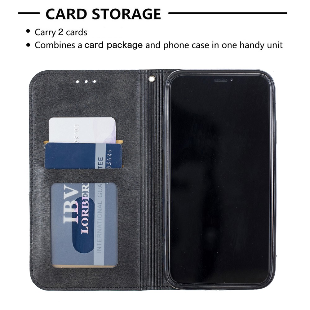 Funda Protectora De Cuero Con Diseño Geométrico Para Teléfono Con Ranuras Para Tarjetas Para IPhone (2019) 6.1 Pulgadas - Negro-7