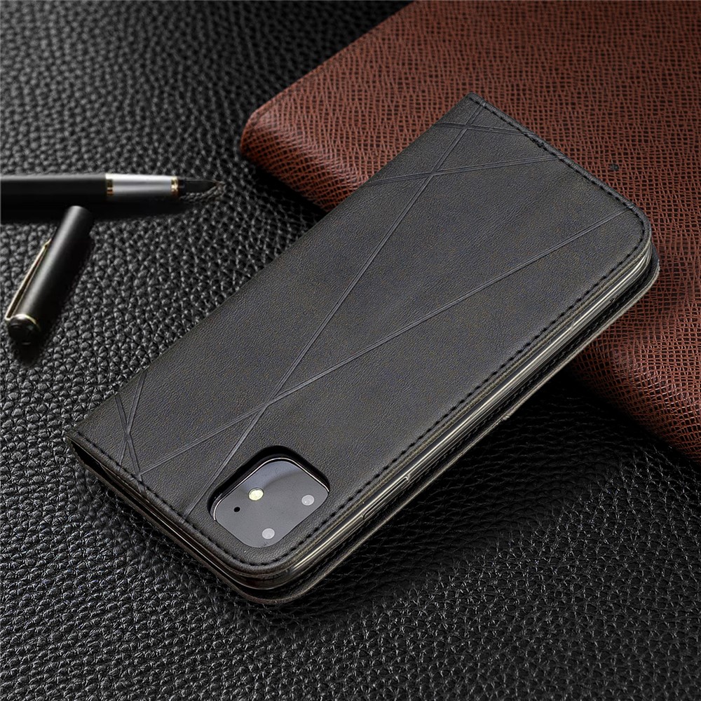 Funda Protectora De Cuero Con Diseño Geométrico Para Teléfono Con Ranuras Para Tarjetas Para IPhone (2019) 6.1 Pulgadas - Negro-9