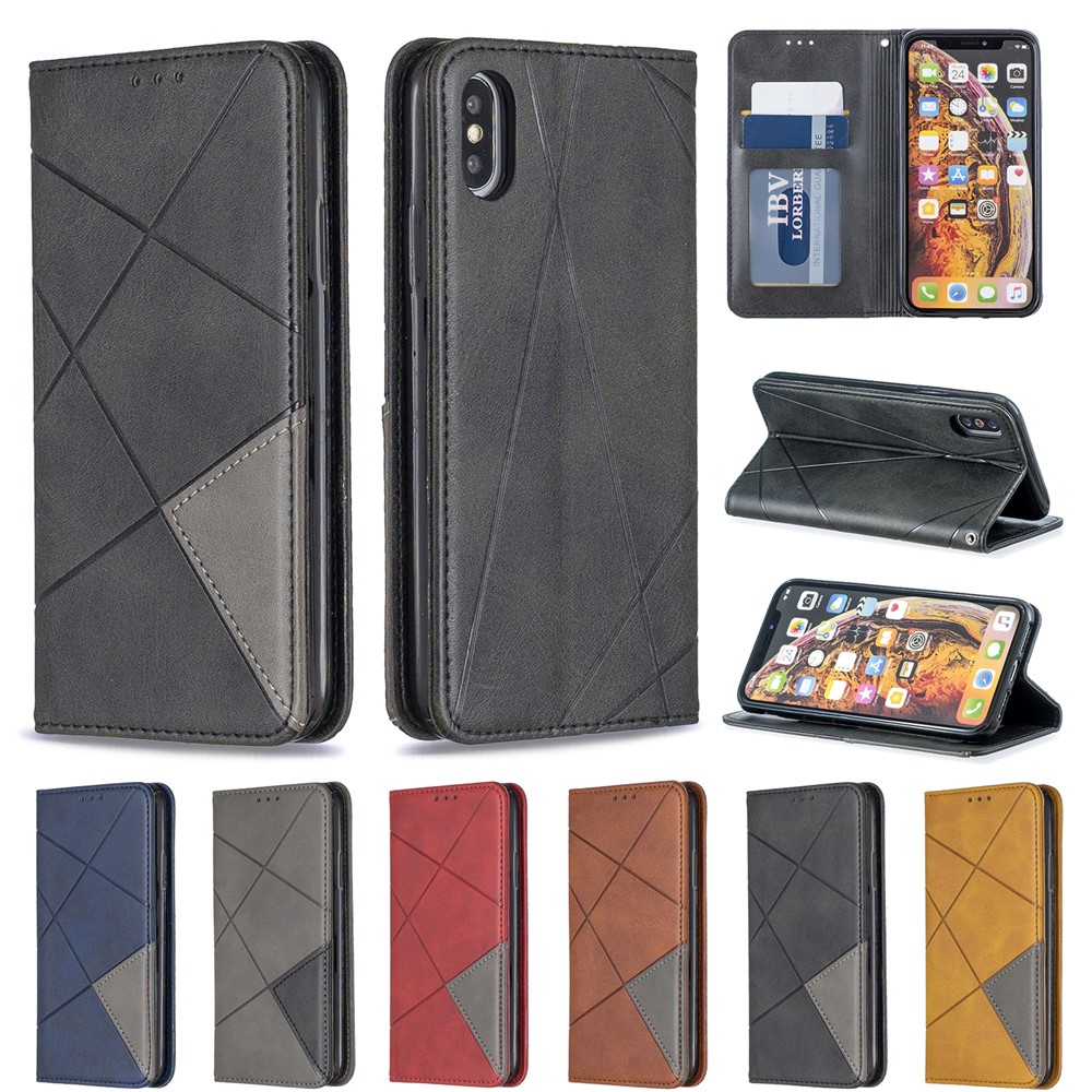 Étui Pour Téléphone En Cuir Avec Motif Géométrique Avec Support Pour Iphone X / XS 5,8 Pouces - Noir-10