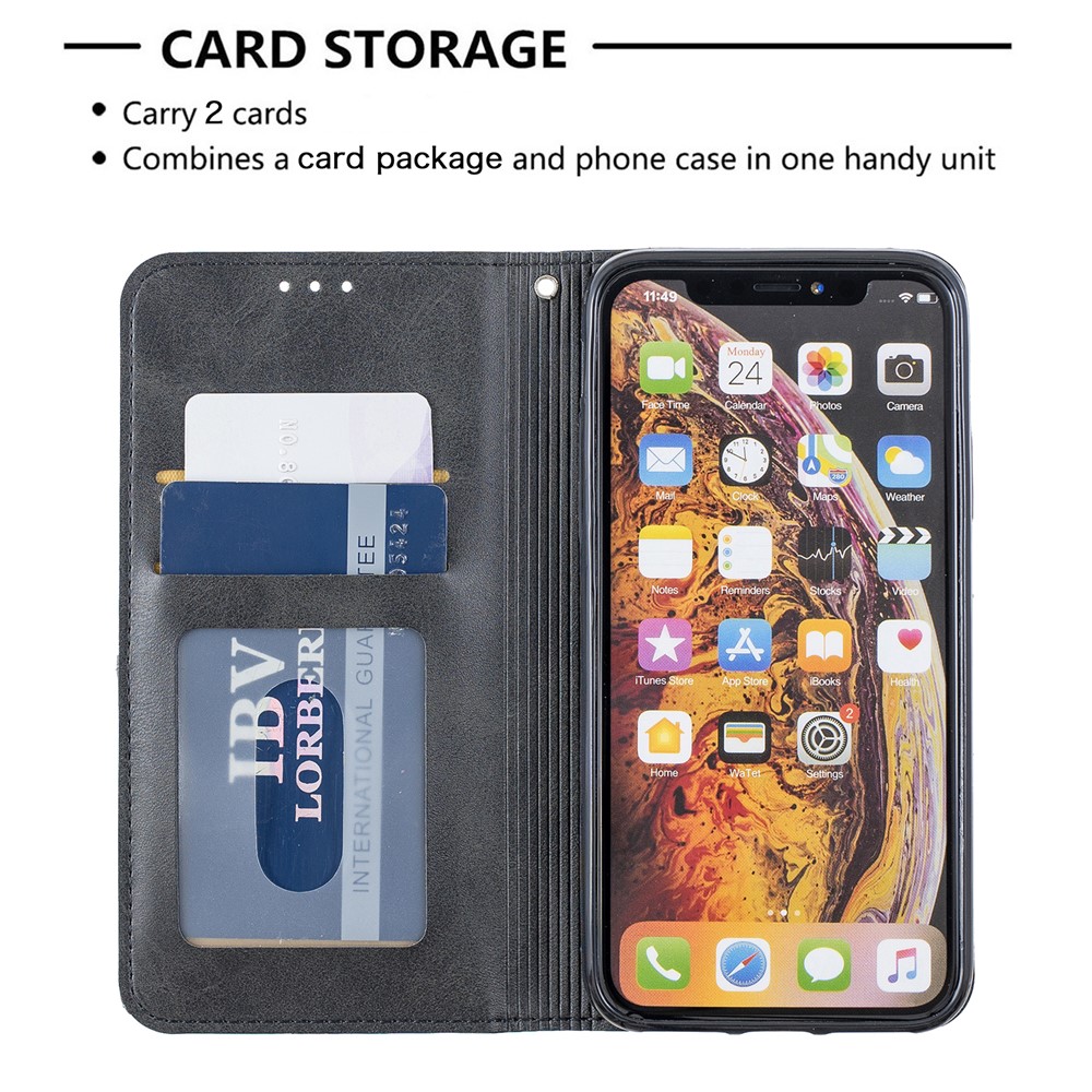 Étui Pour Téléphone En Cuir Avec Motif Géométrique Avec Support Pour Iphone X / XS 5,8 Pouces - Noir-4