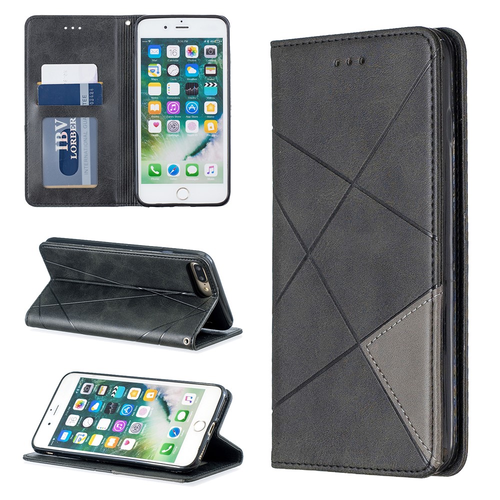 Auto-absorbed Leather Cellphone Stand Case with Card Slots for iPhone 7 Plus / 8 Plus - Black-1