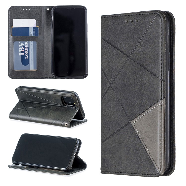 Geometric Pattern Auto-absorbed Card Holder PU Leather Phone Case for iPhone 11 Pro 5.8 inch (2019) - Black-1
