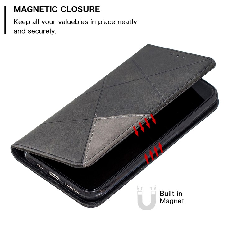 Geometric Pattern Auto-absorbed Card Holder PU Leather Phone Case for iPhone (2019) 5.8-inch - Black-4