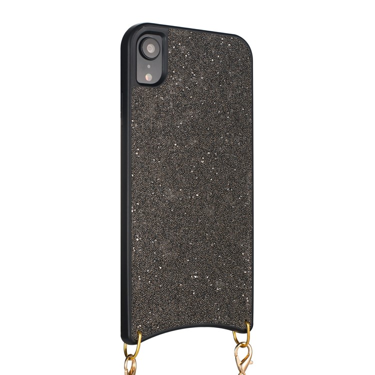 For iPhone XR 6.1 inch Sparkle Rhinestone TPU Protective Phone Case with Metal Strap - Black-2