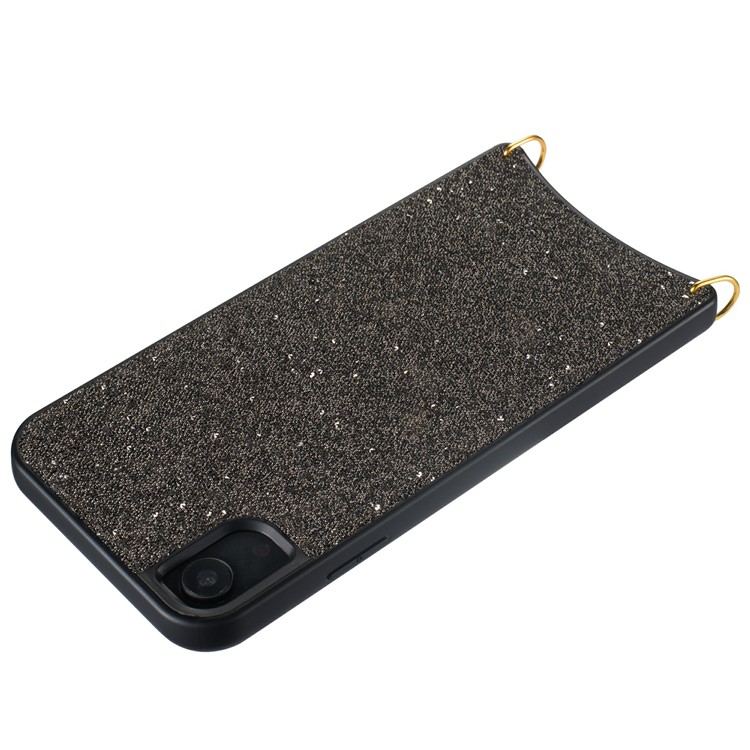 For iPhone XR 6.1 inch Sparkle Rhinestone TPU Protective Phone Case with Metal Strap - Black-3