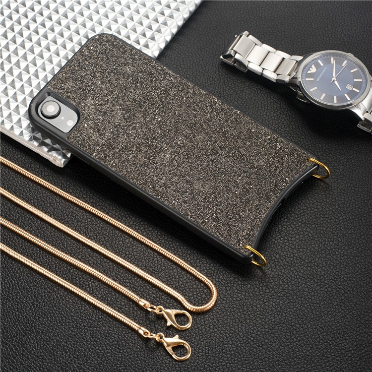 For iPhone XR 6.1 inch Sparkle Rhinestone TPU Protective Phone Case with Metal Strap - Black-5