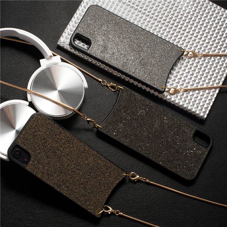 For iPhone XR 6.1 inch Sparkle Rhinestone TPU Protective Phone Case with Metal Strap - Black-6