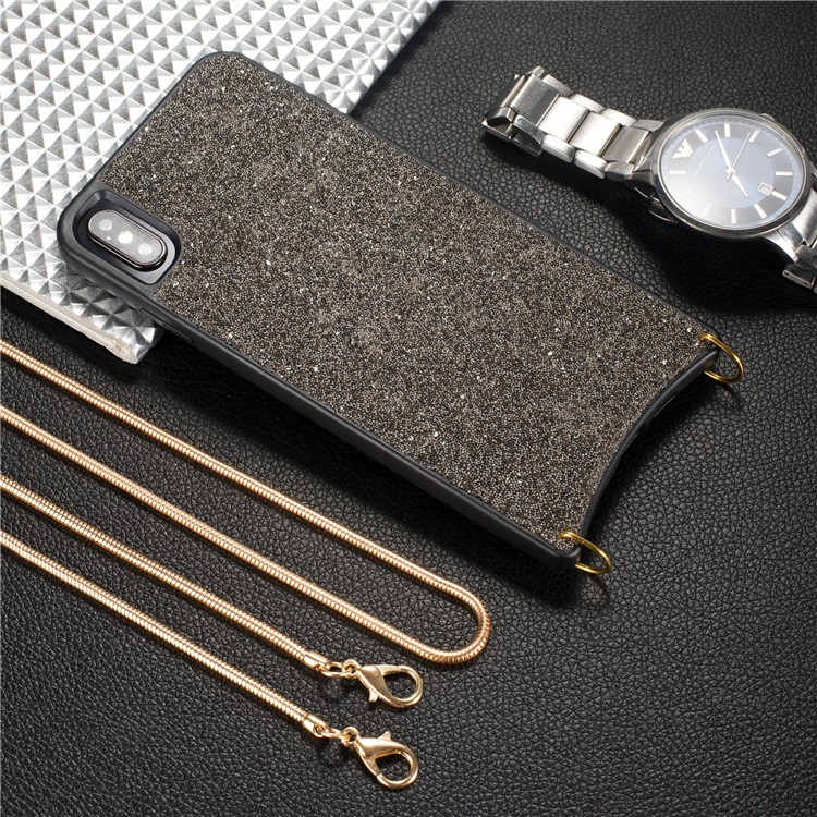 Sparkle Shiny Diamond TPU Shell with Metal Strap Phone Case for iPhone XS 5.8 inch / X - Black-5