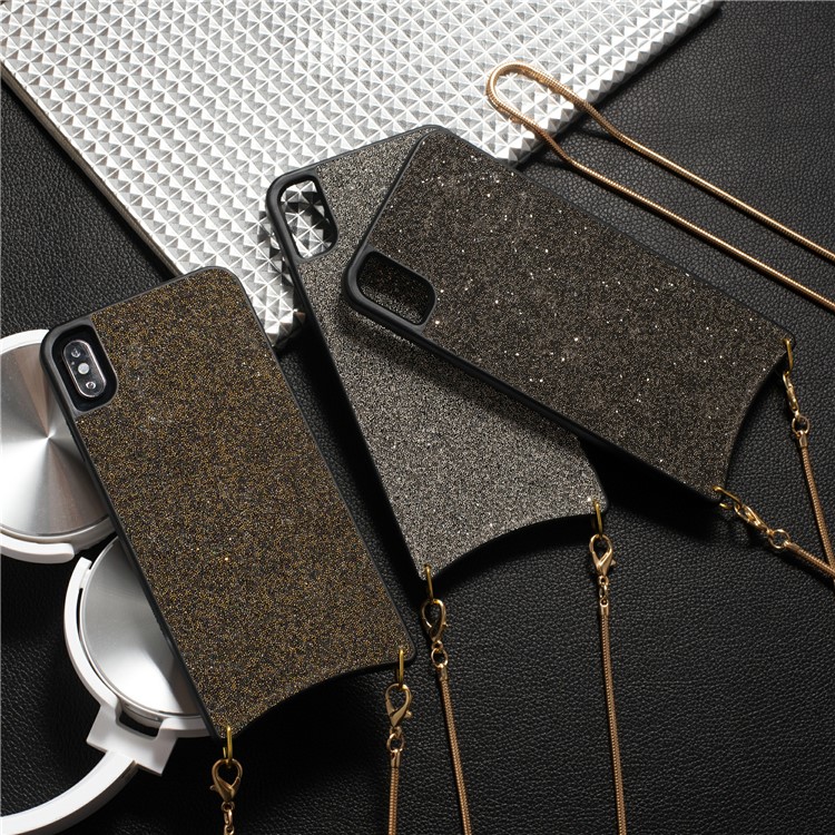 Sparkle Shiny Diamond TPU Shell with Metal Strap Phone Case for iPhone XS 5.8 inch / X - Black-6