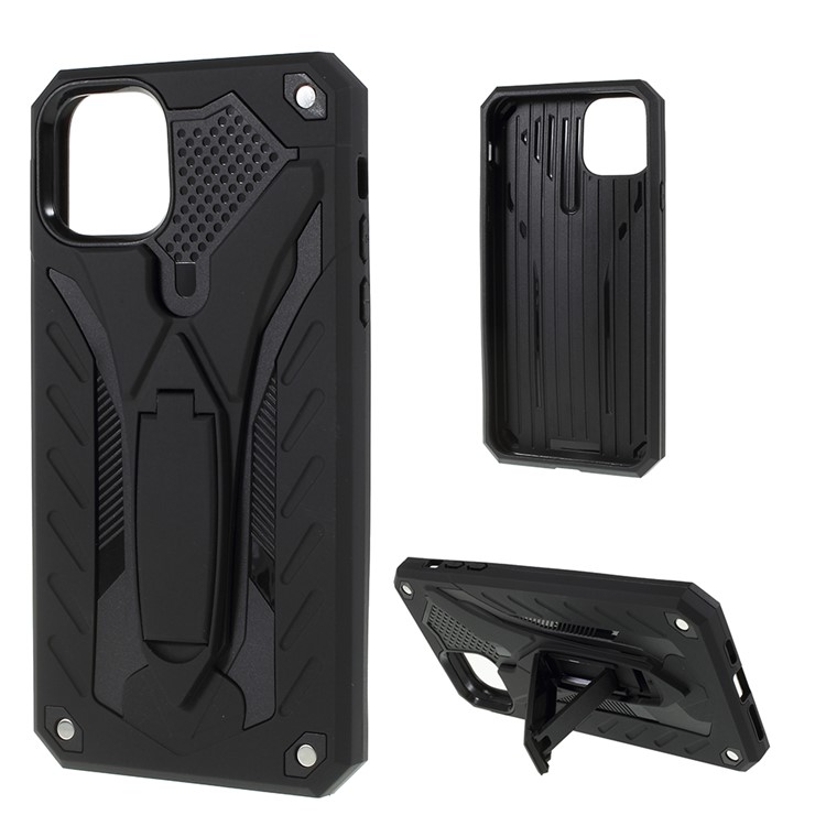 Drop Resistant Rugged PC + TPU Combo Cell Phone Case Cover with Kickstand for iPhone (2019) 6.5-inch - Black-1