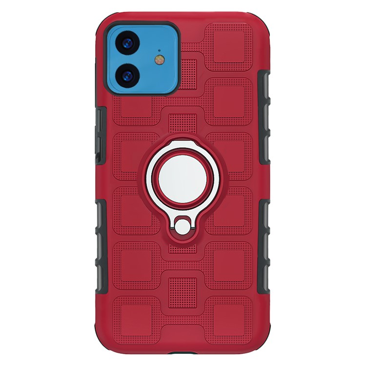 Geometric Style TPU PC Hybrid Shell with Kickstand for iPhone (2019) 6.1-inch - Red-2