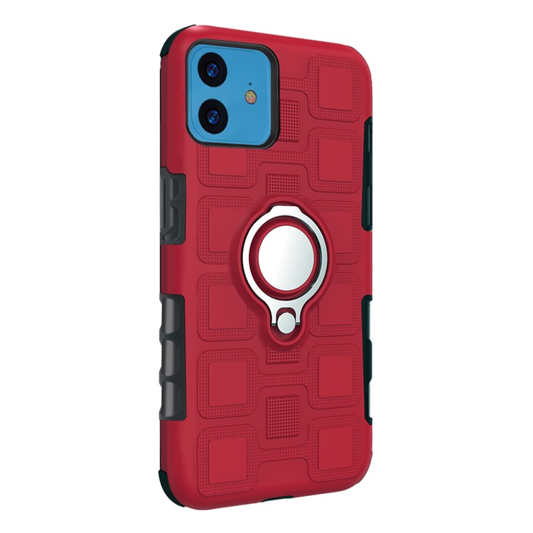 Geometric Style TPU PC Hybrid Shell with Kickstand for iPhone (2019) 6.1-inch - Red-3