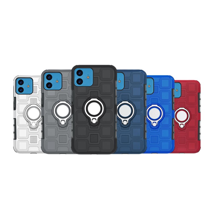 Geometric Style TPU PC Hybrid Shell with Kickstand for iPhone (2019) 6.1-inch - Red-4