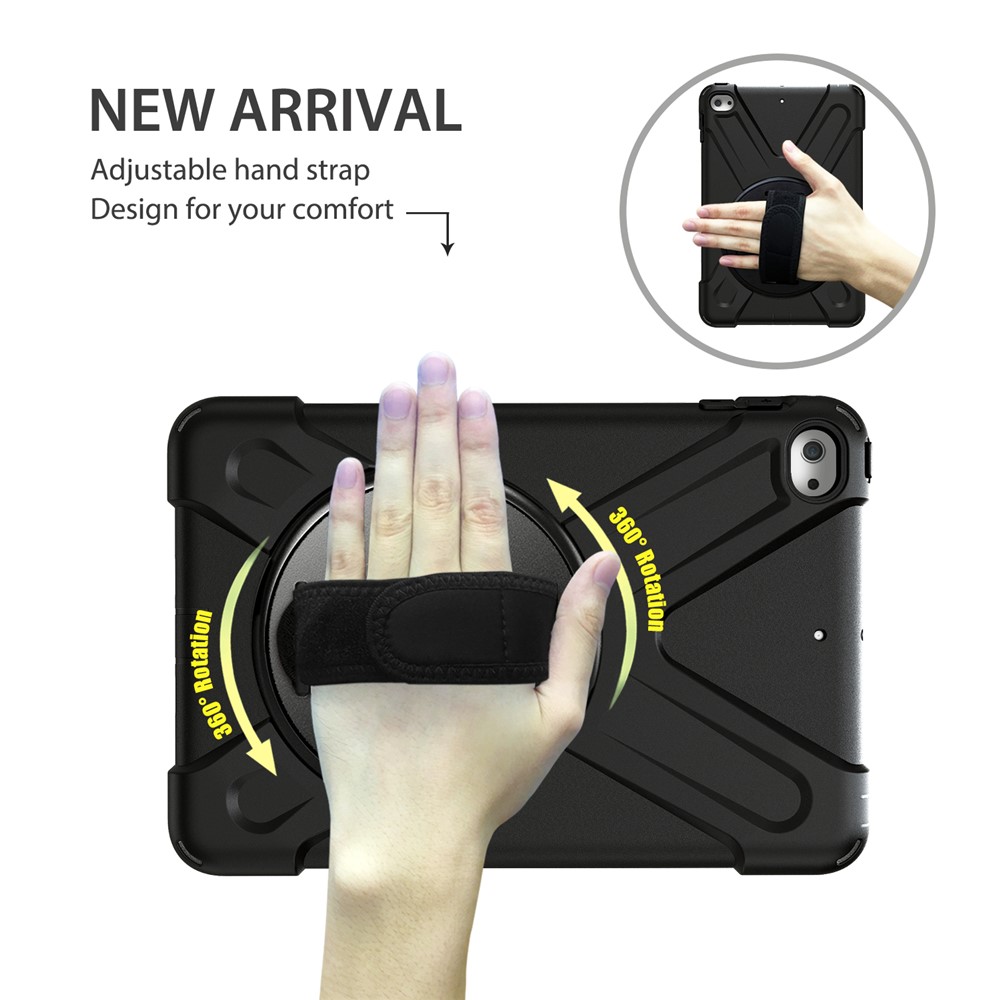 X-Shape PC + TPU Rotary Kickstand Cover with Handstrap for iPad mini (2019) 7.9 inch / mini 4 - Black-2