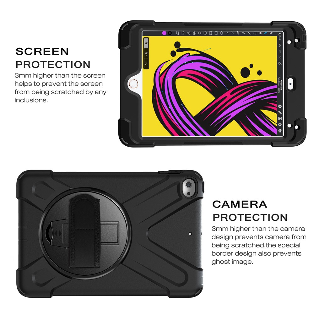 X-Shape PC + TPU Rotary Kickstand Cover with Handstrap for iPad mini (2019) 7.9 inch / mini 4 - Black-3