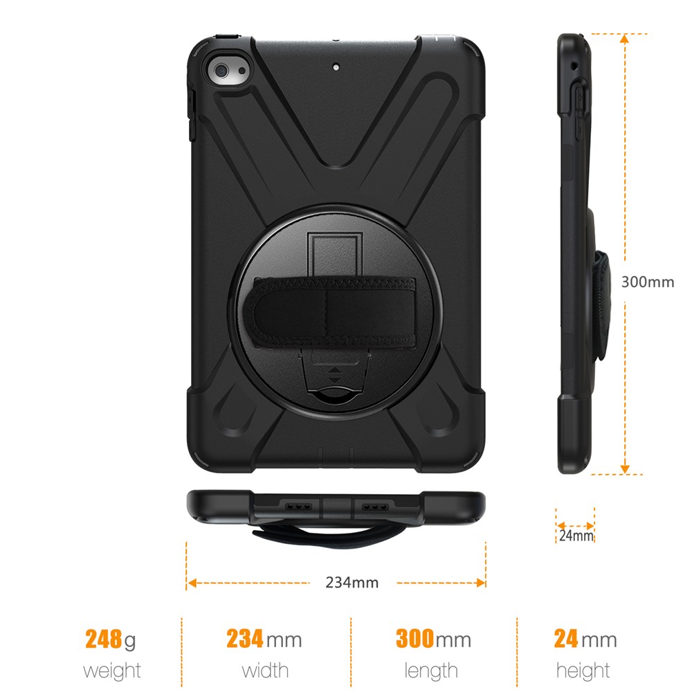X-Shape PC + TPU Rotary Kickstand Cover with Handstrap for iPad mini (2019) 7.9 inch / mini 4 - Black-5