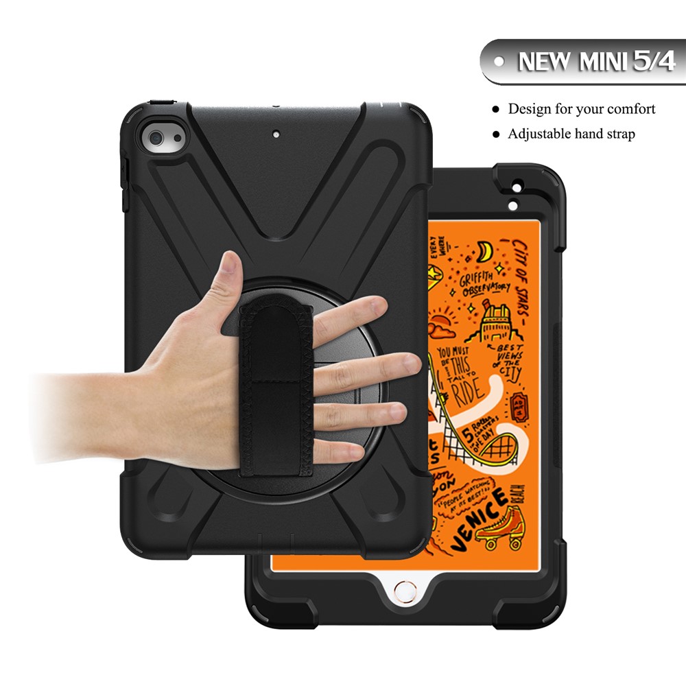 X-Shape PC + TPU Rotary Kickstand Cover with Handstrap for iPad mini (2019) 7.9 inch / mini 4 - Black-6