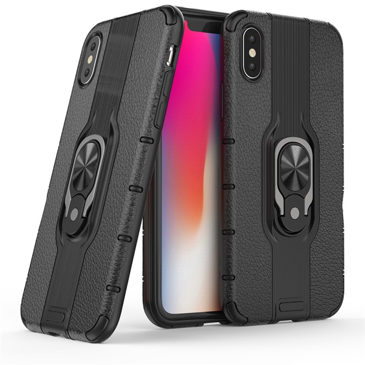 Detachable Ring Holder Kickstand PC TPU Hybrid Case for iPhone XS 5.8 inch - Black-1