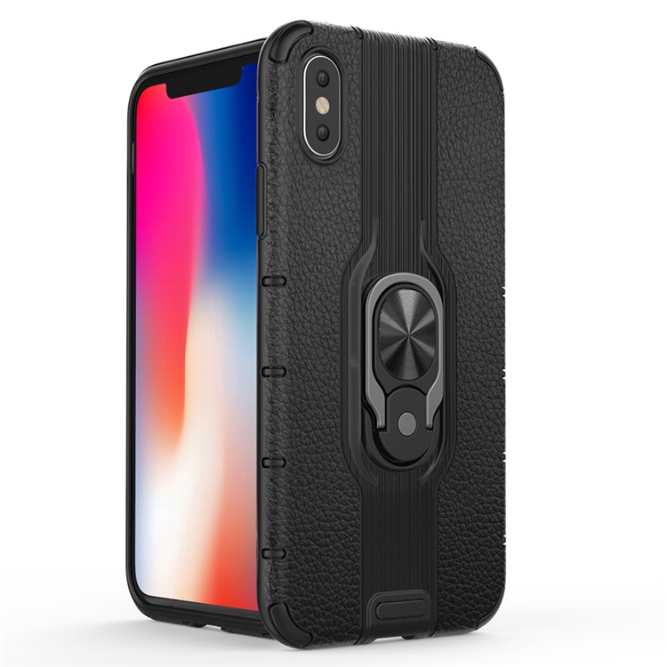 Detachable Ring Holder Kickstand PC TPU Hybrid Case for iPhone XS 5.8 inch - Black-11
