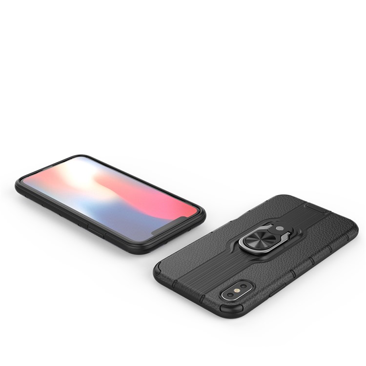 Detachable Ring Holder Kickstand PC TPU Hybrid Case for iPhone XS 5.8 inch - Black-12