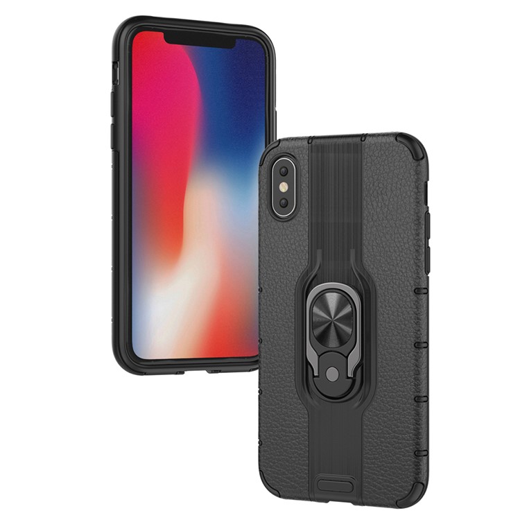 Detachable Ring Holder Kickstand PC TPU Hybrid Case for iPhone XS 5.8 inch - Black-13