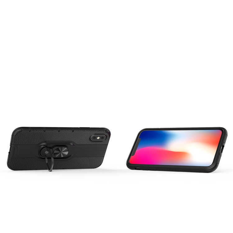 Detachable Ring Holder Kickstand PC TPU Hybrid Case for iPhone XS 5.8 inch - Black-14
