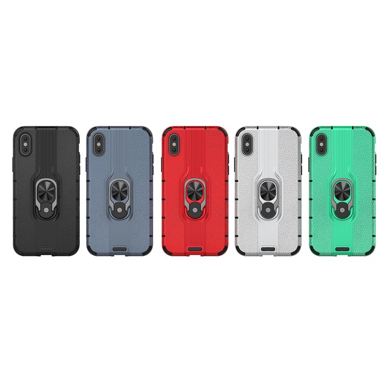 Detachable Ring Holder Kickstand PC TPU Hybrid Case for iPhone XS 5.8 inch - Black-16